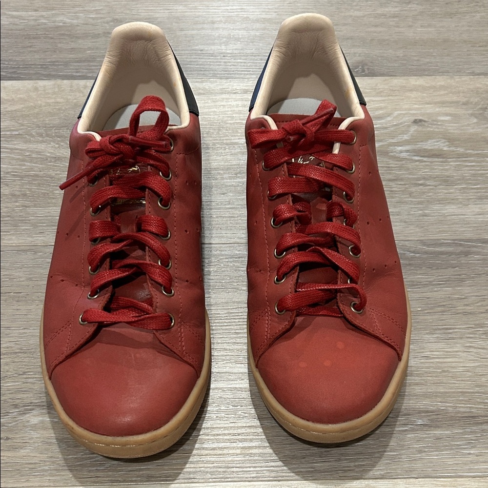 adidas Red Leather Low-Top Sneakers with Gum Sole